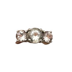 14kt Morganite and Prasiolite 3-stone Gemstone Ring 3.75 karat total weight ￼
