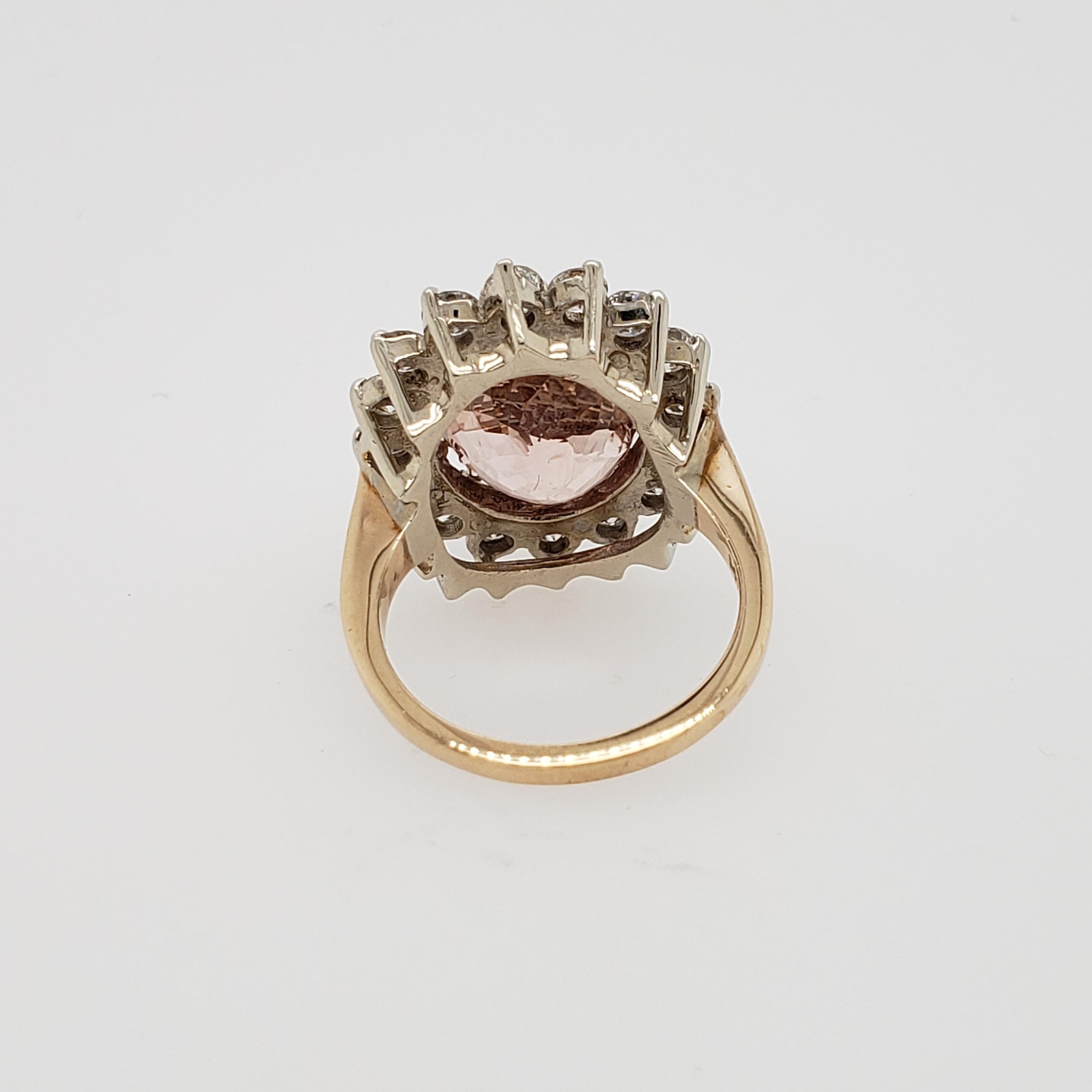 Modern 14 Karat Gold Morganite and Diamond Cocktail Ring For Sale