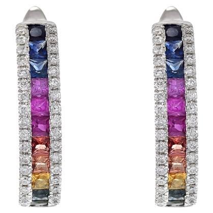 14KT Multi Color Sapphire And Diamond Huggie Earrings