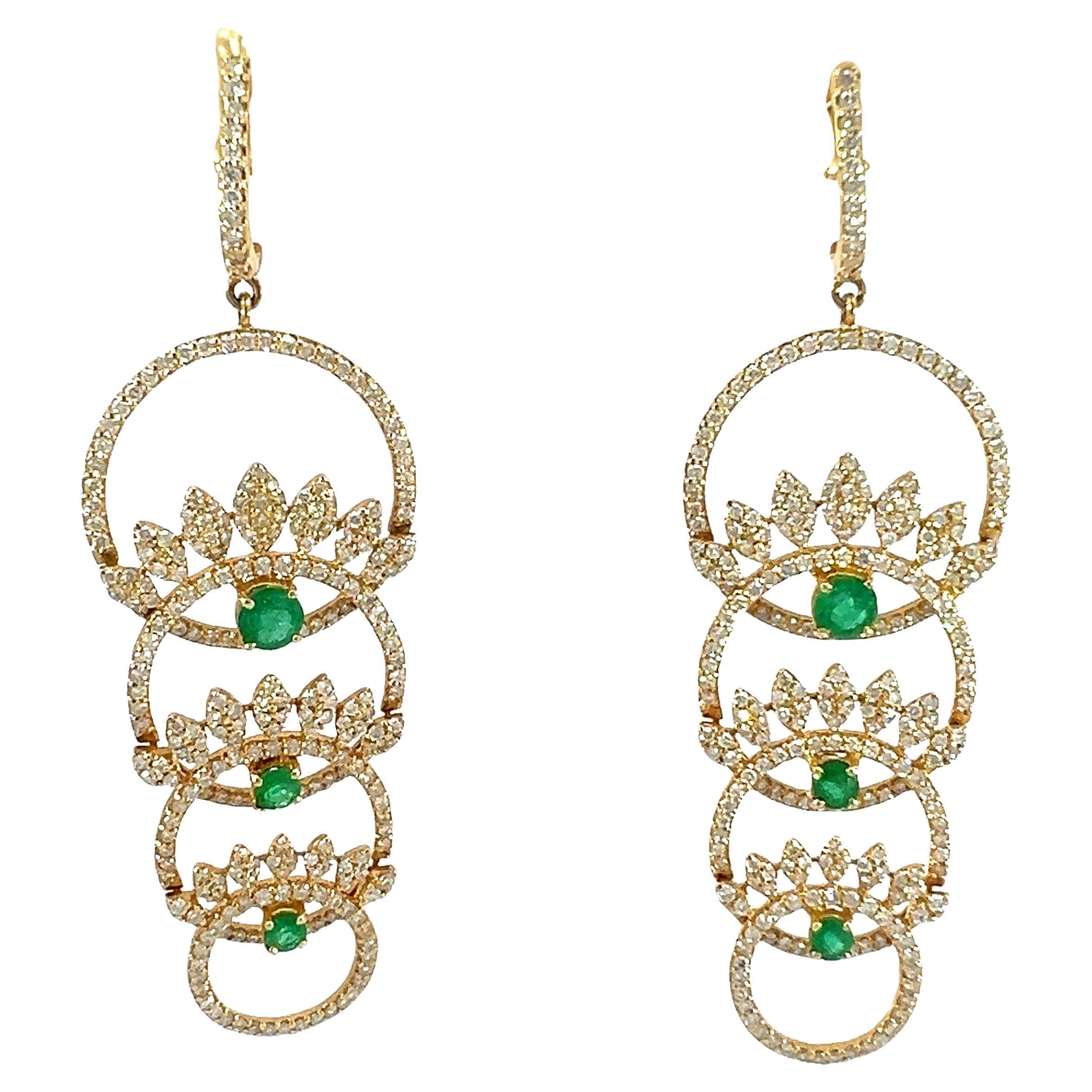 14Kt natural Emerald and diamond earrings