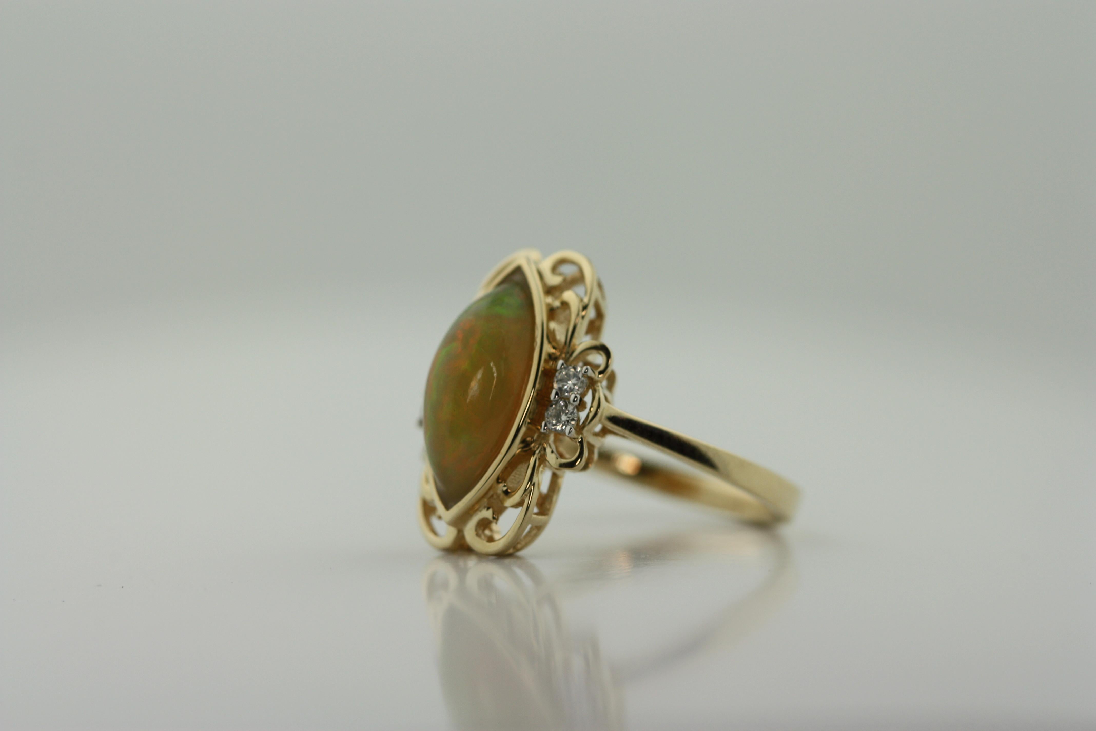 Women's or Men's 14 Karat Opal and Diamond Ring