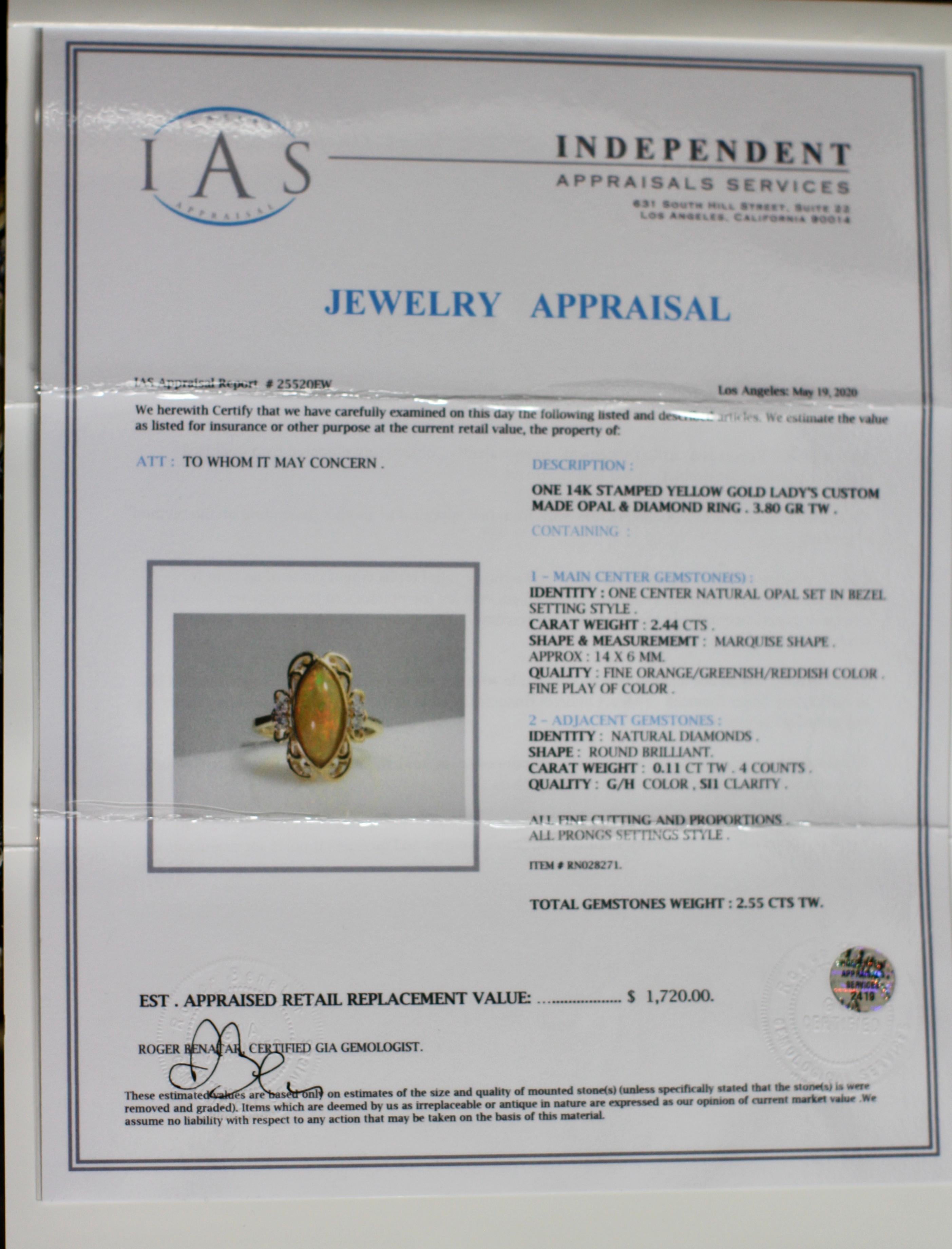 14 Karat Opal and Diamond Ring 3
