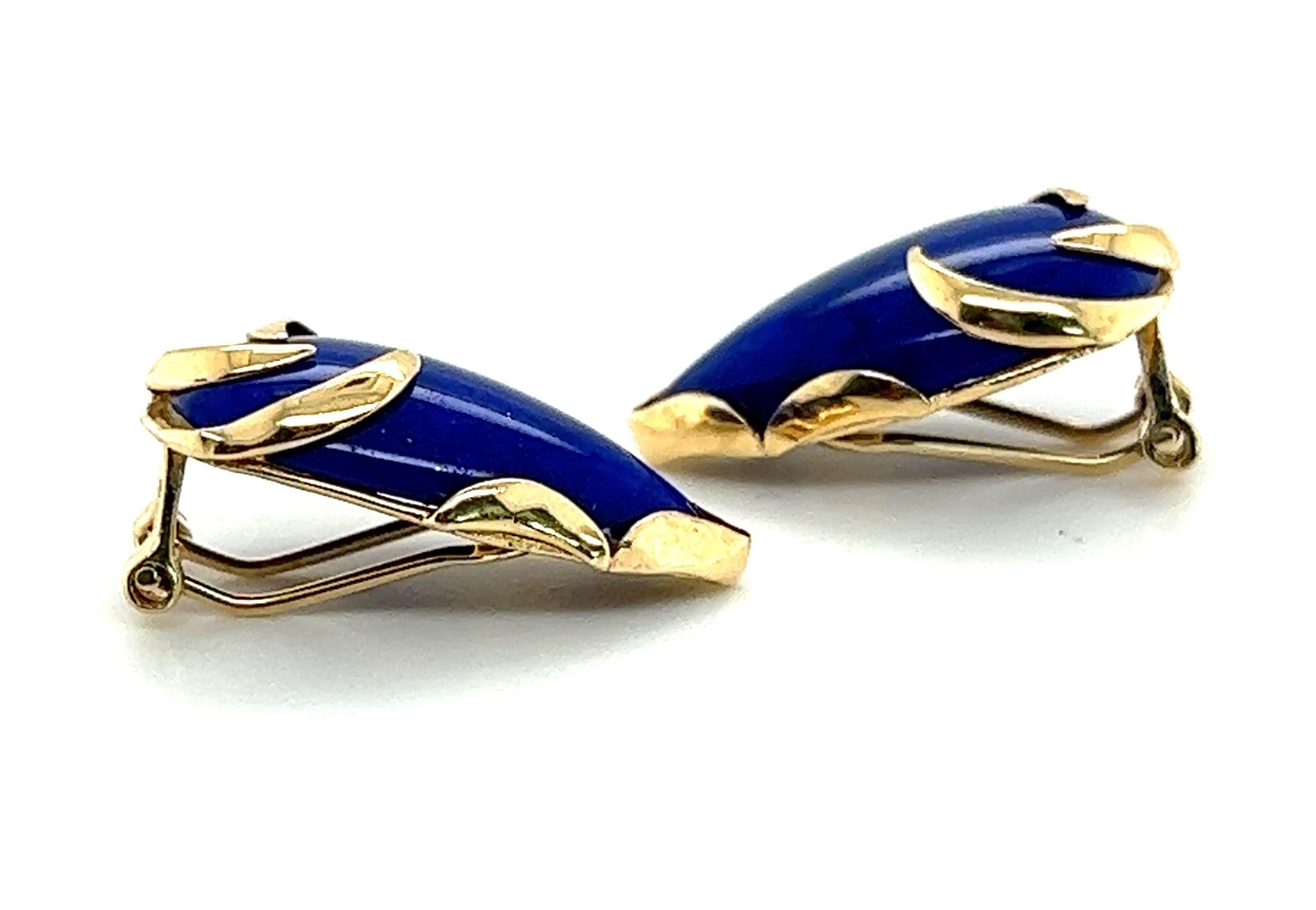 Women's or Men's 14kt Pear Shaped Lapis Lazuli Clip on Earrings  For Sale