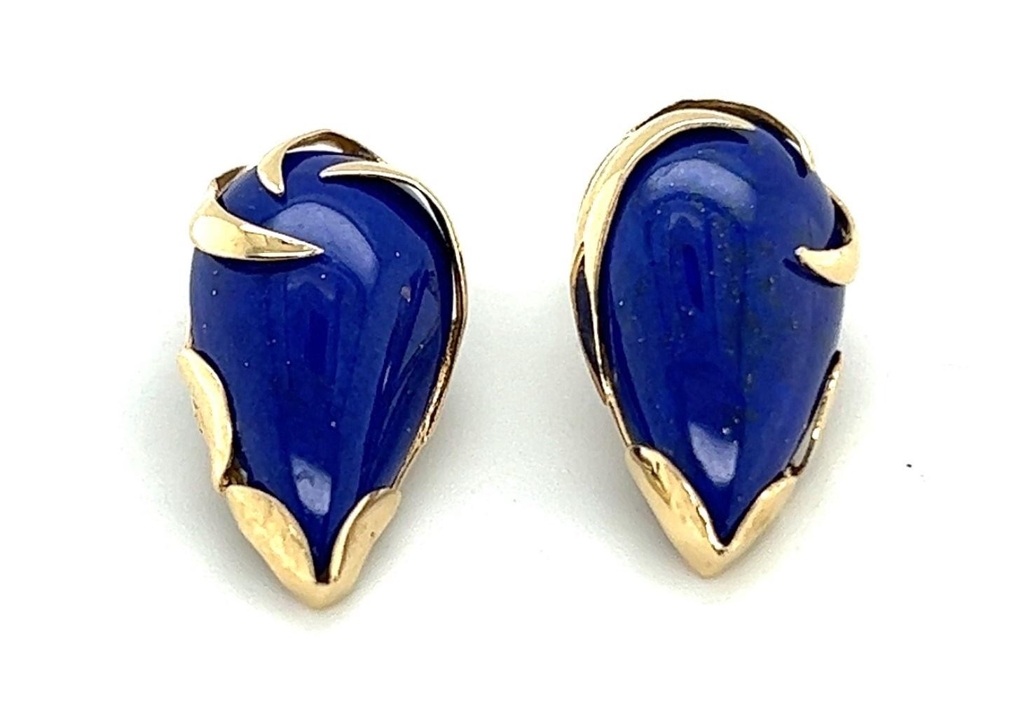 14kt Pear Shaped Lapis Lazuli Clip on Earrings  For Sale 1