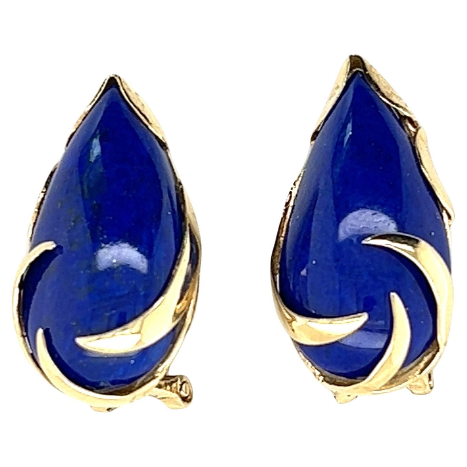 14kt Pear Shaped Lapis Lazuli Clip on Earrings  For Sale