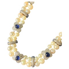 14KT pearl diamond sapphire luxury necklace