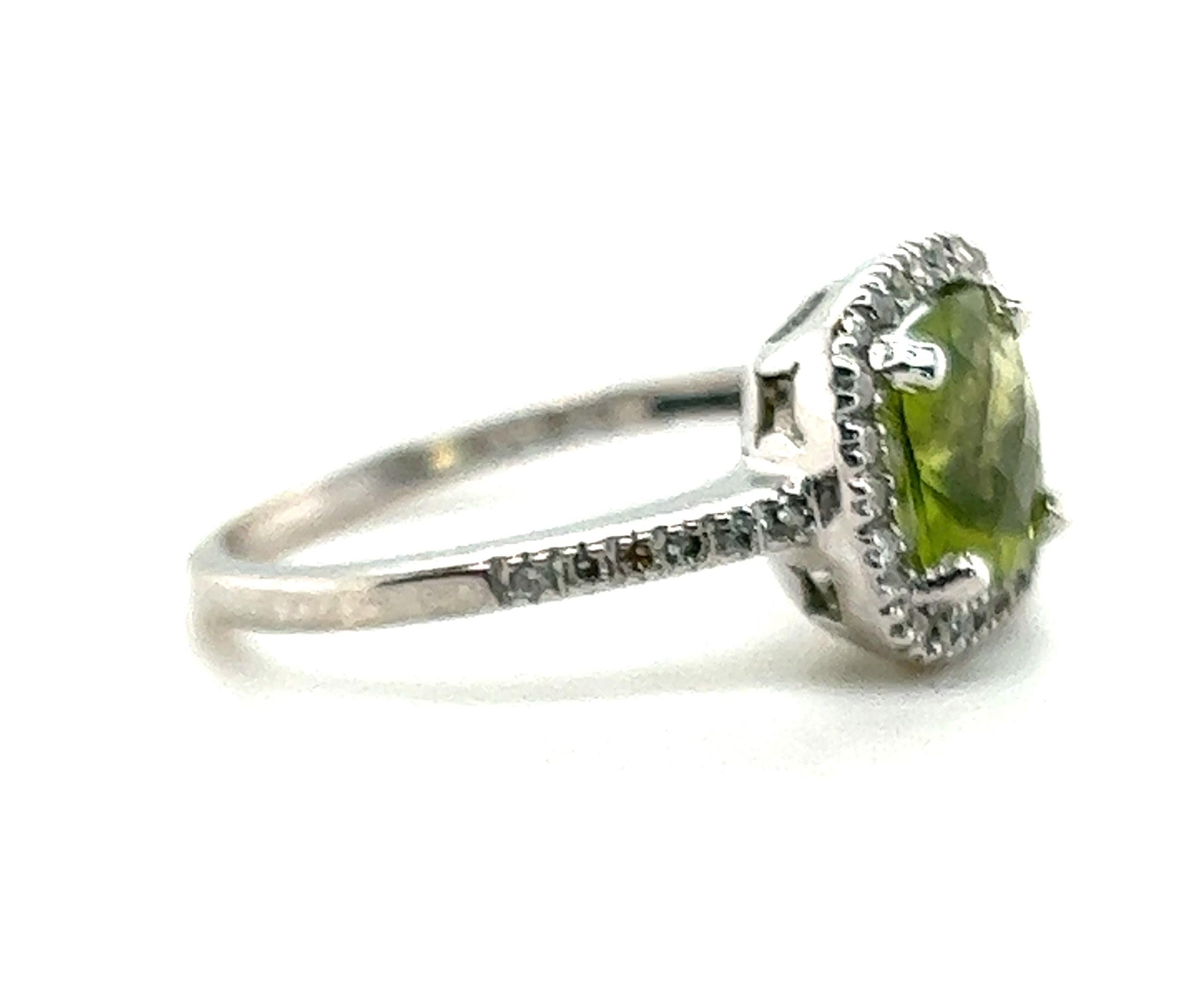 Antique Cushion Cut 14kt Peridot with Diamond Halo Ring  For Sale