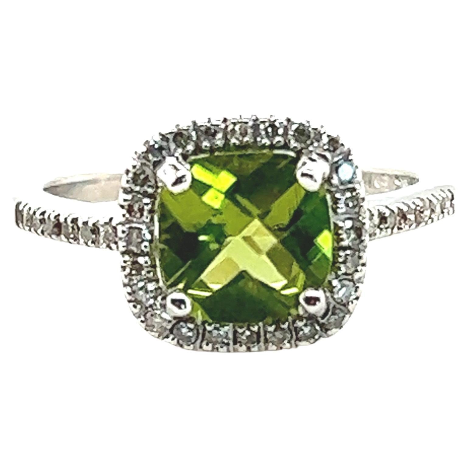 14kt Peridot with Diamond Halo Ring  For Sale