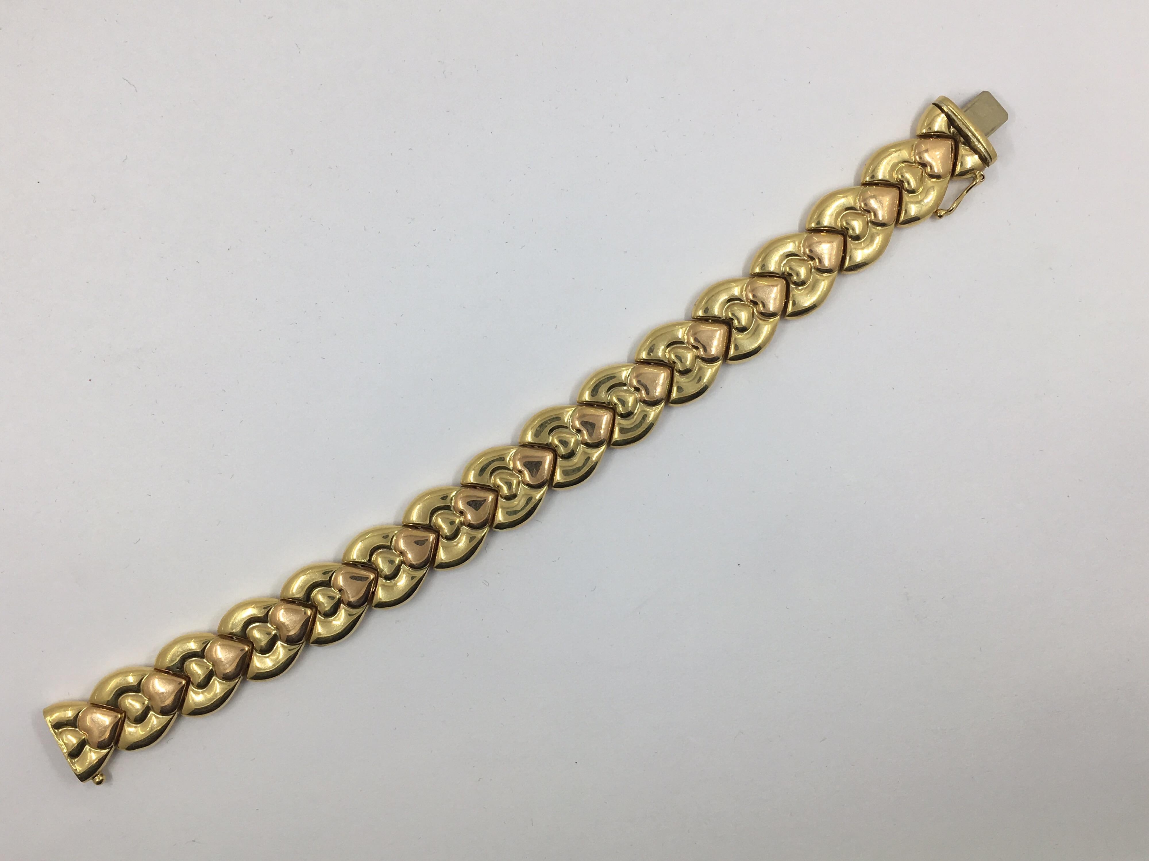 Women's or Men's 14 Karat Pink and Yellow Gold Bracelet For Sale