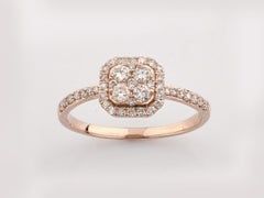 14-Karat-Roségold-Ring mit Diamanten im Cushion-Schliff im Cluster-Halo-Design, 0,51 Karat, Indien