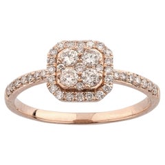14-Karat-Roségold-Ring mit Diamanten im Cushion-Schliff im Cluster-Halo-Design, 0,51 Karat, Indien