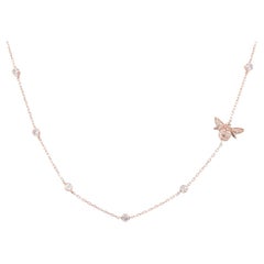14KT Pink Gold Dainty Gold Butterfly Necklace with Pavé Stones".