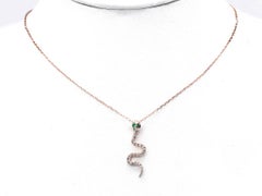 14KT Pink Gold Diamond and Emerald Snake Pendant Necklace