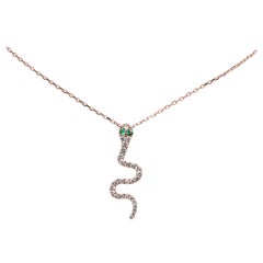 14KT Pink Gold Diamond and Emerald Snake Pendant Necklace