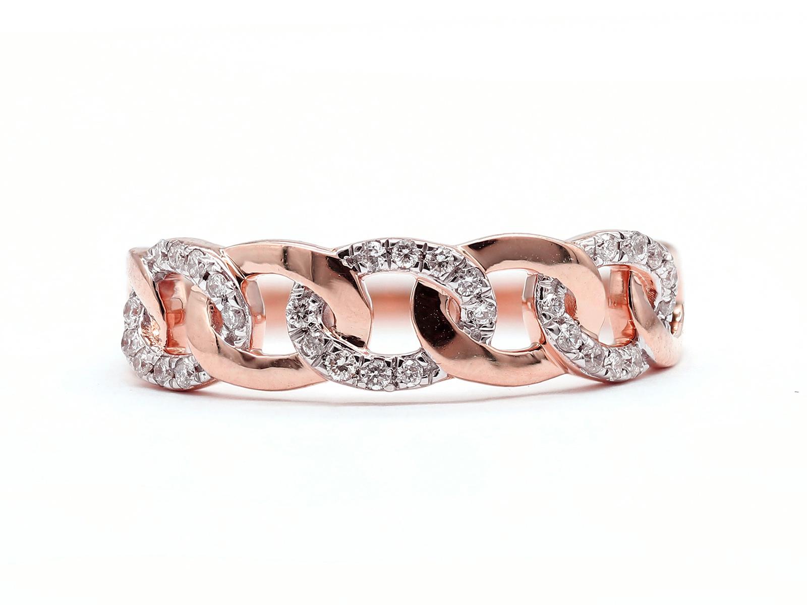 Contemporain Bague de mode à maillons cubains en or rose 14KT avec diamants en vente