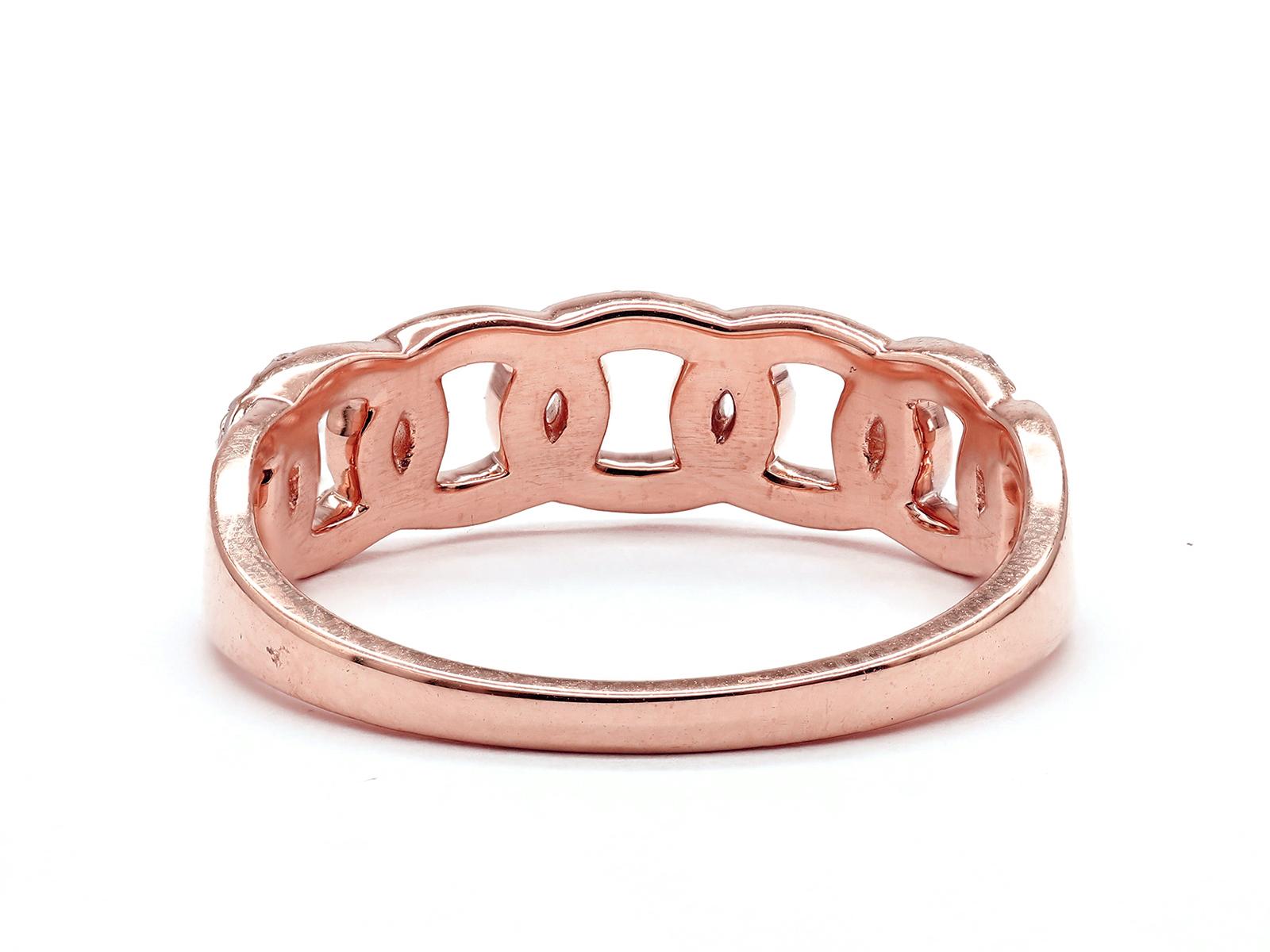 Bague de mode à maillons cubains en or rose 14KT avec diamants Neuf - En vente à Antwerp, BE