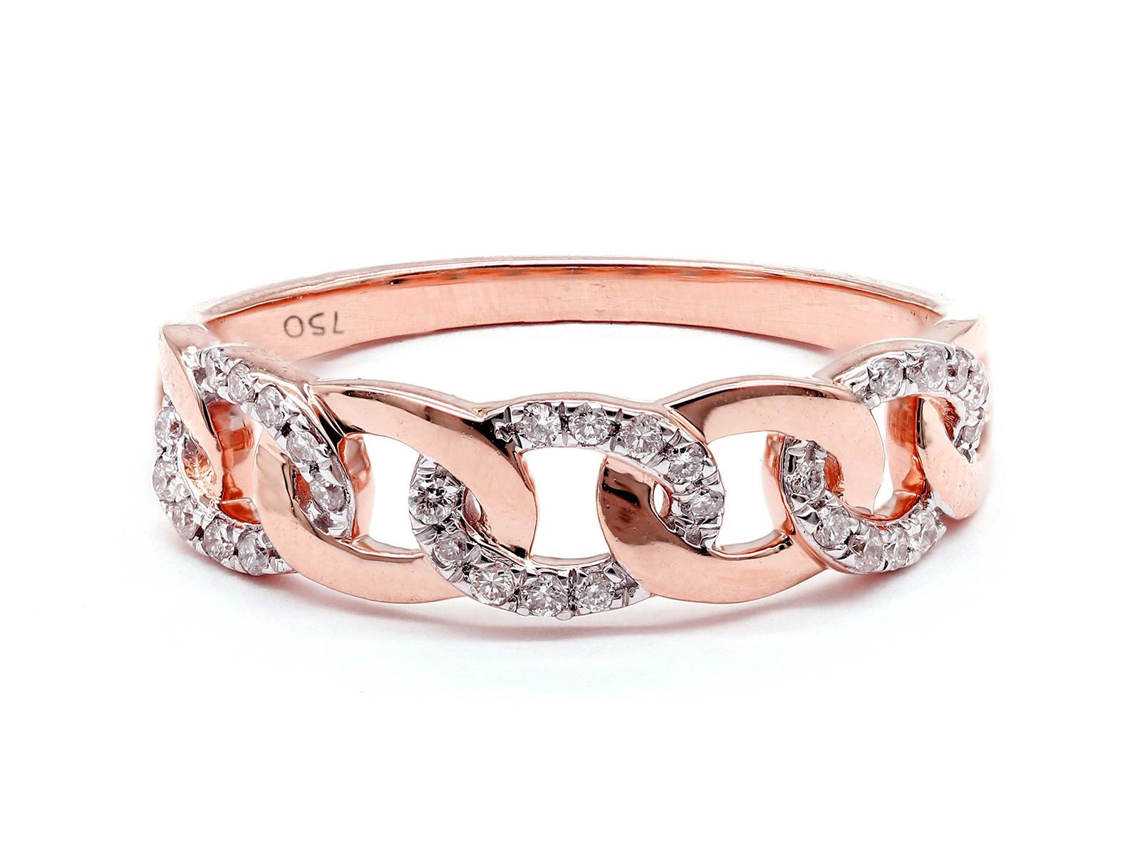 Bague de mode à maillons cubains en or rose 14KT avec diamants Pour femmes en vente