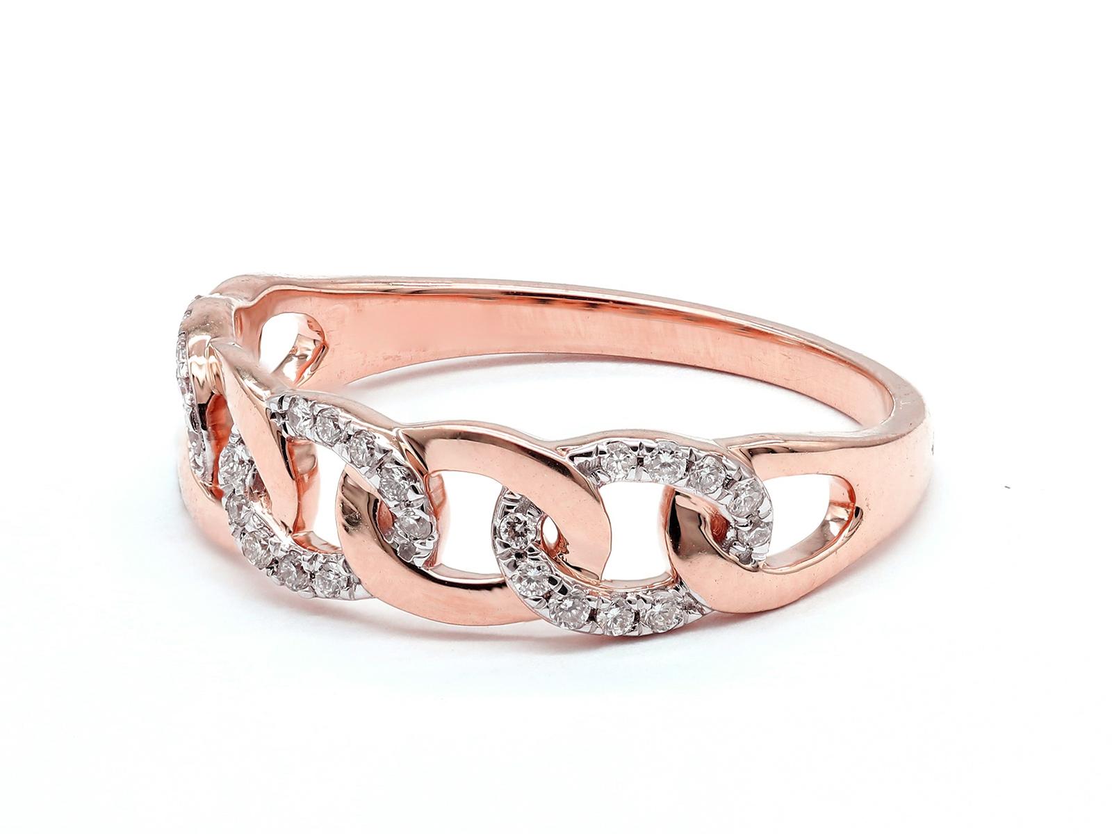 Bague de mode à maillons cubains en or rose 14KT avec diamants en vente 1