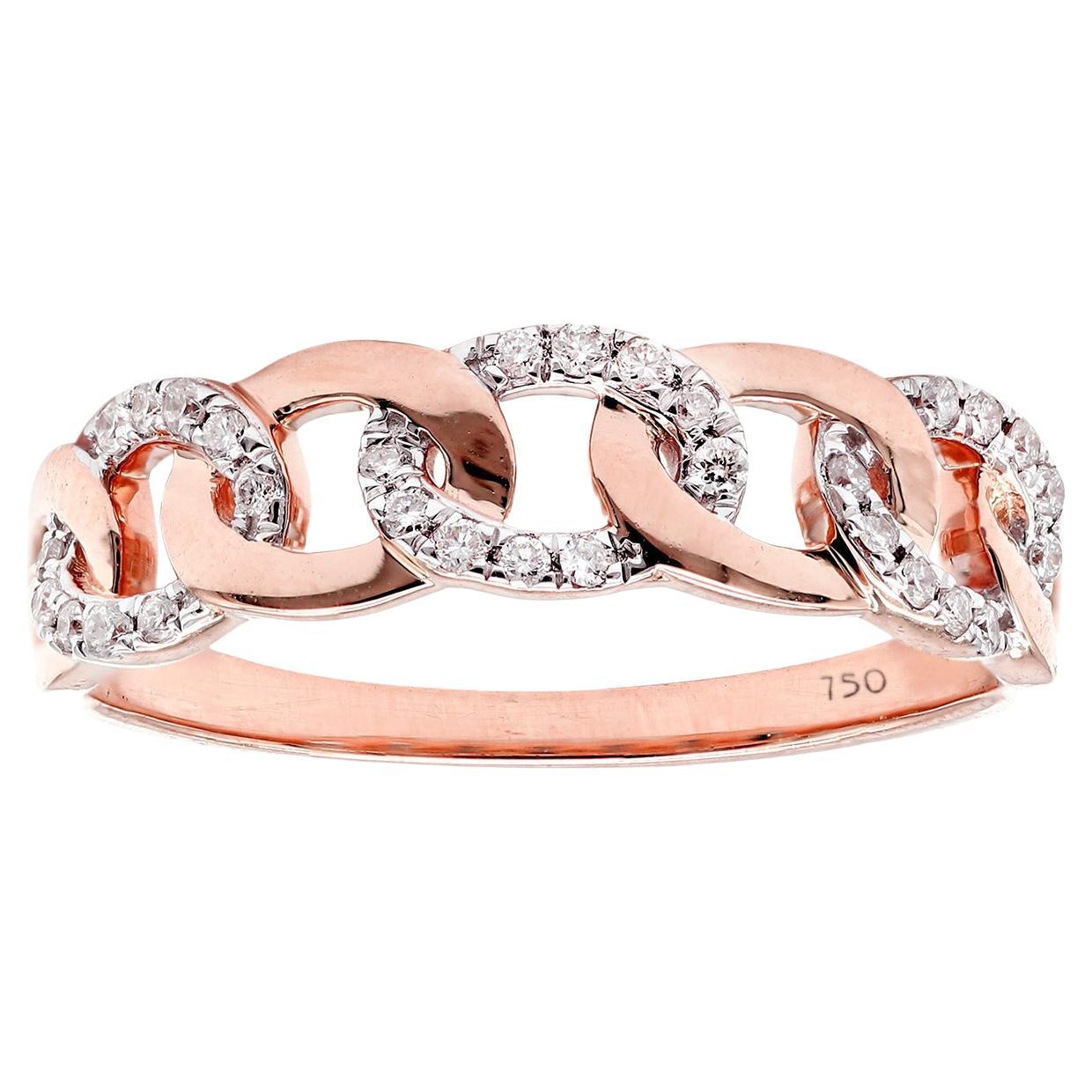 Bague de mode à maillons cubains en or rose 14KT avec diamants en vente