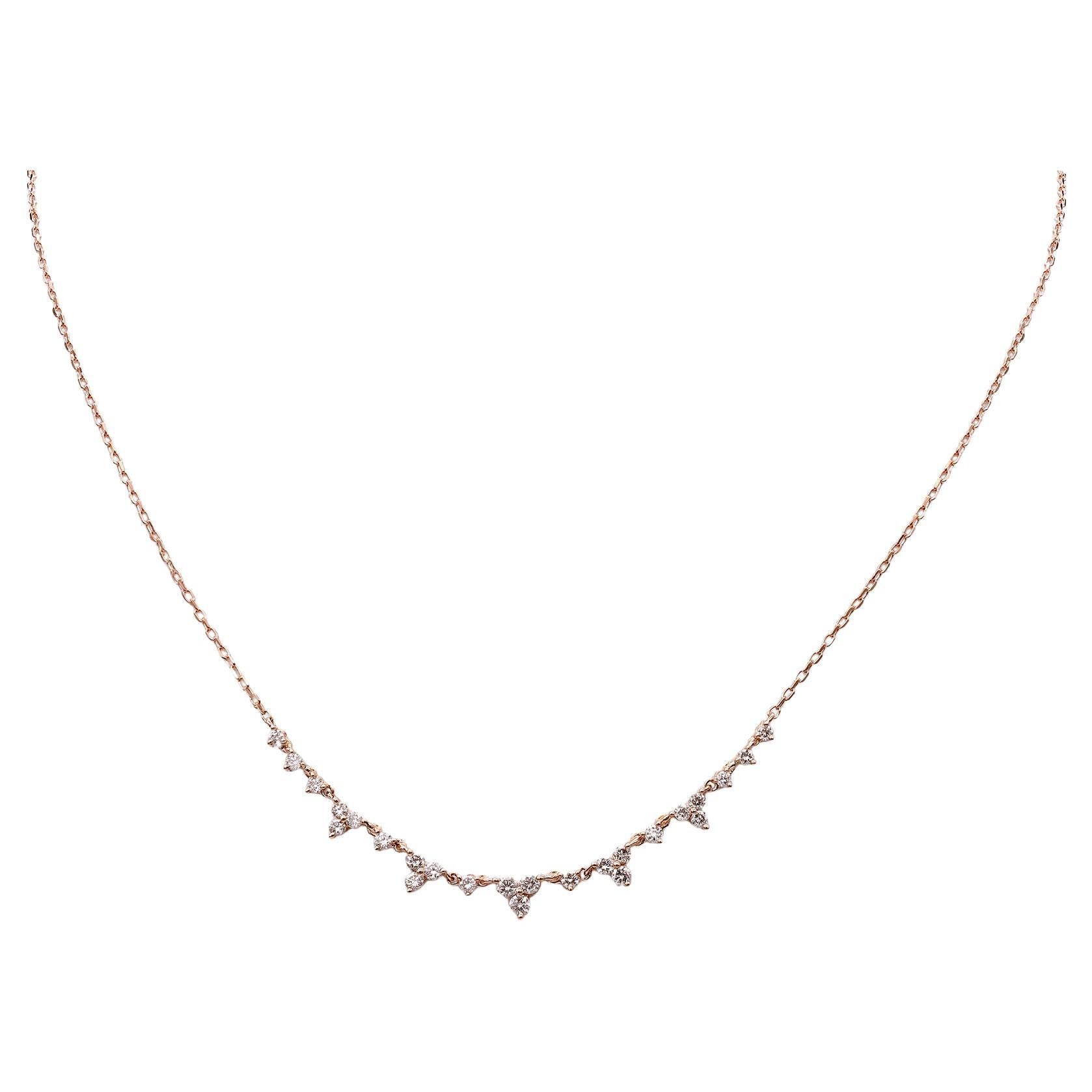 14KT Pink Gold Graduated Diamond Curved Bar Necklace