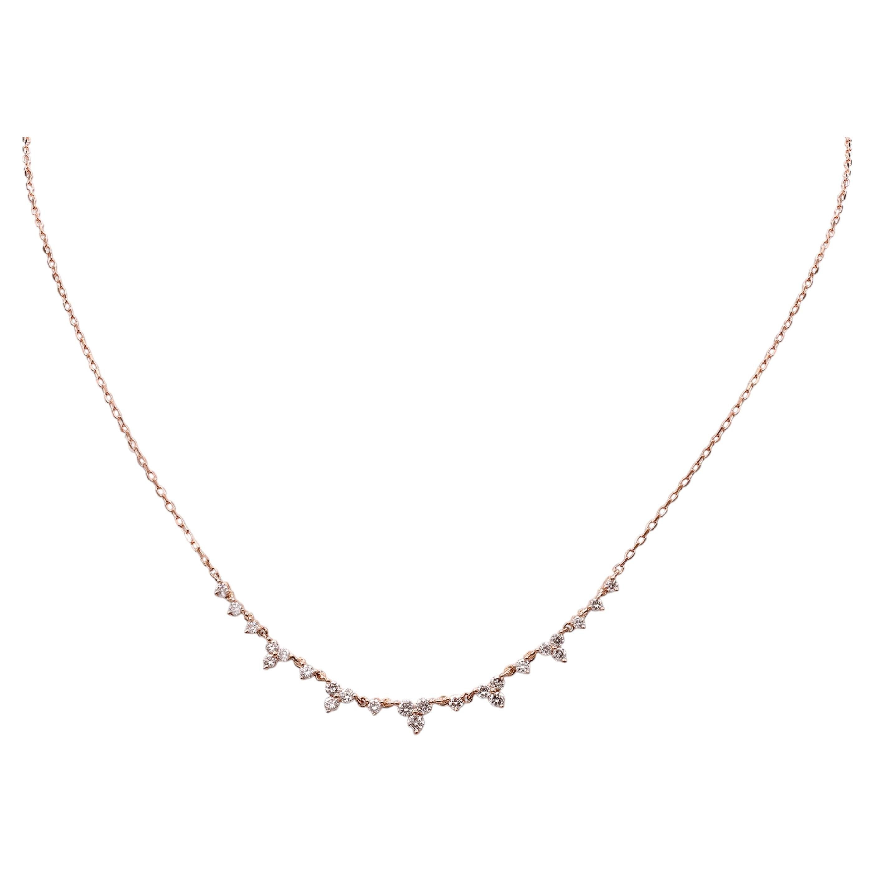 14KT Pink Gold Graduated Diamond Curved Bar Necklace