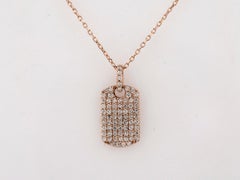 14KT Pink Gold Pave Diamond Dog Tag Pendant Necklace