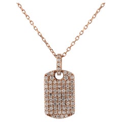 14KT Pink Gold Pave Diamond Dog Tag Pendant Necklace