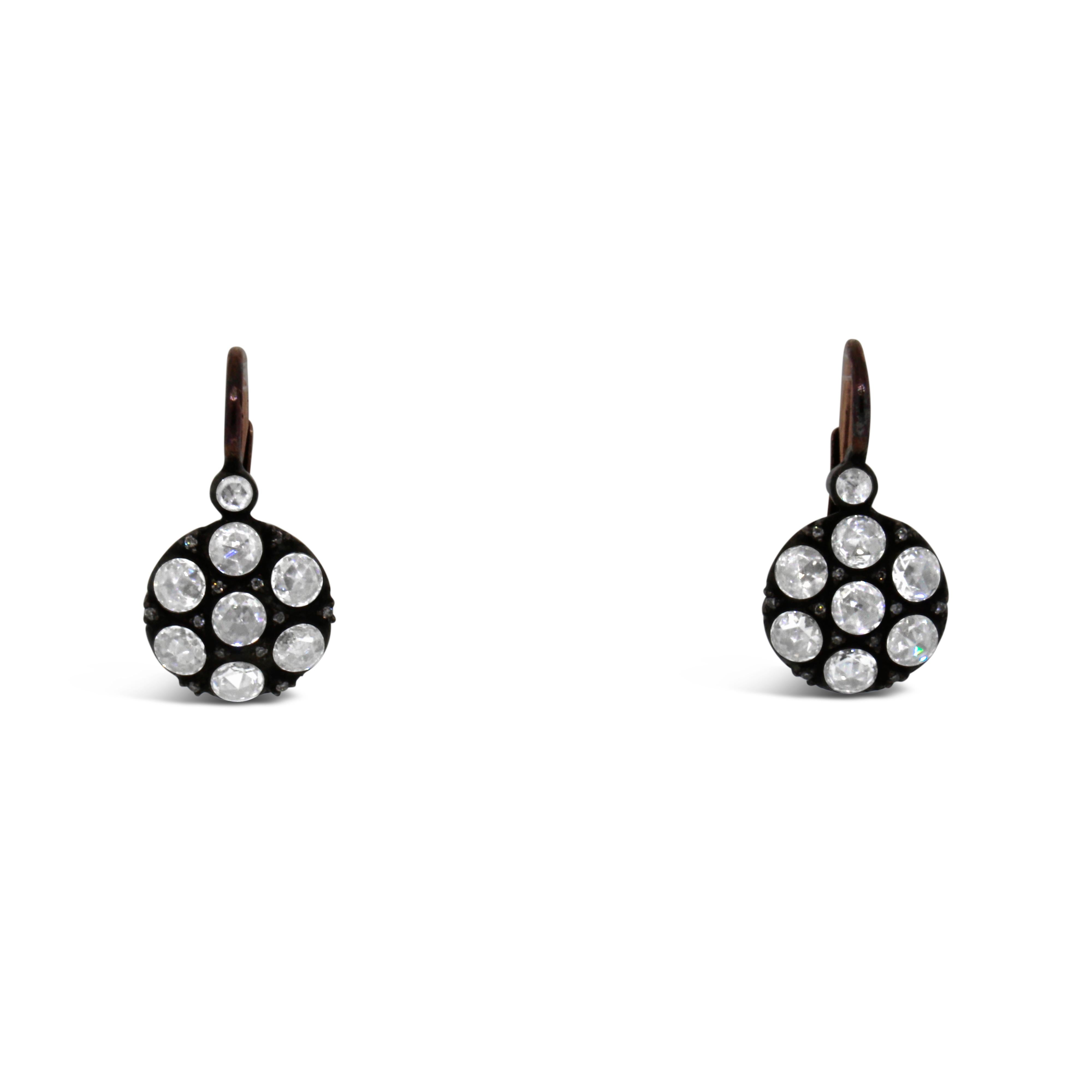 14kt Pink Gold Rose Cut Diamond Hanging Earrings For Sale 1