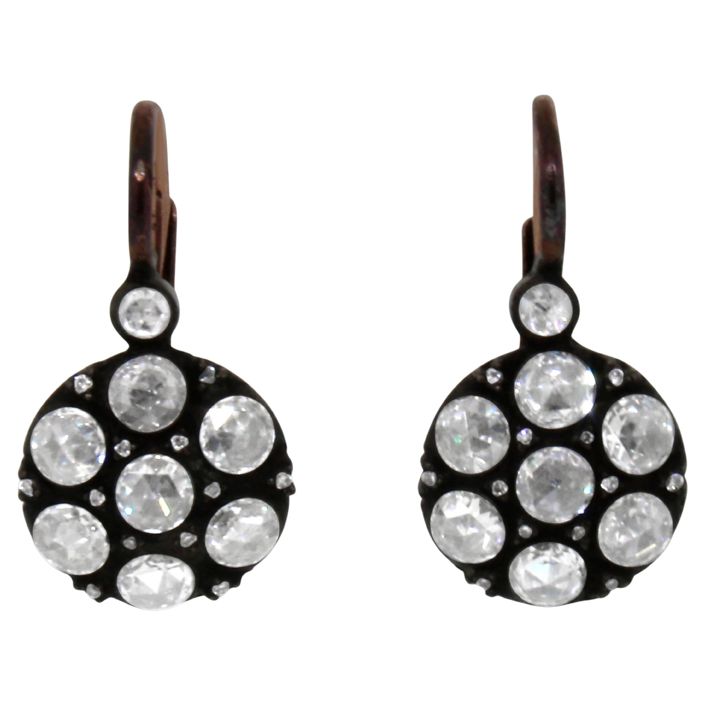 14kt Pink Gold Rose Cut Diamond Hanging Earrings