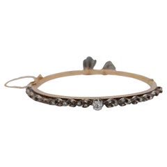 14kt Pink Gold, Silver Vintage Bangle Bracelet With Old Cut & Rose Cut Diamonds