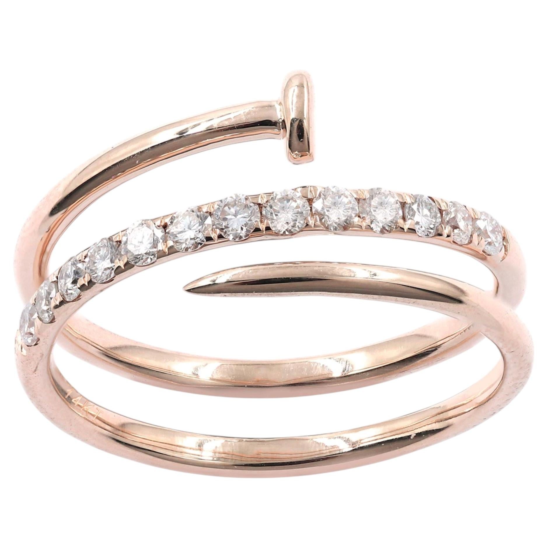 14KT Pink Gold Spiral Diamond Ring – Modern Wrap Design – 0.33 CT For Sale