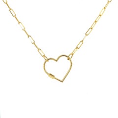 Collana con cuore in oro reale 14 carati con catena a graffetta