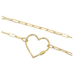 14Kt Real Gold Herz-Charm-Halskette mit Papier-Clip-Kette
