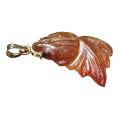 Antique 14kt Red Jadeite Fish Pendant Necklace, 19th Century, Unisex
