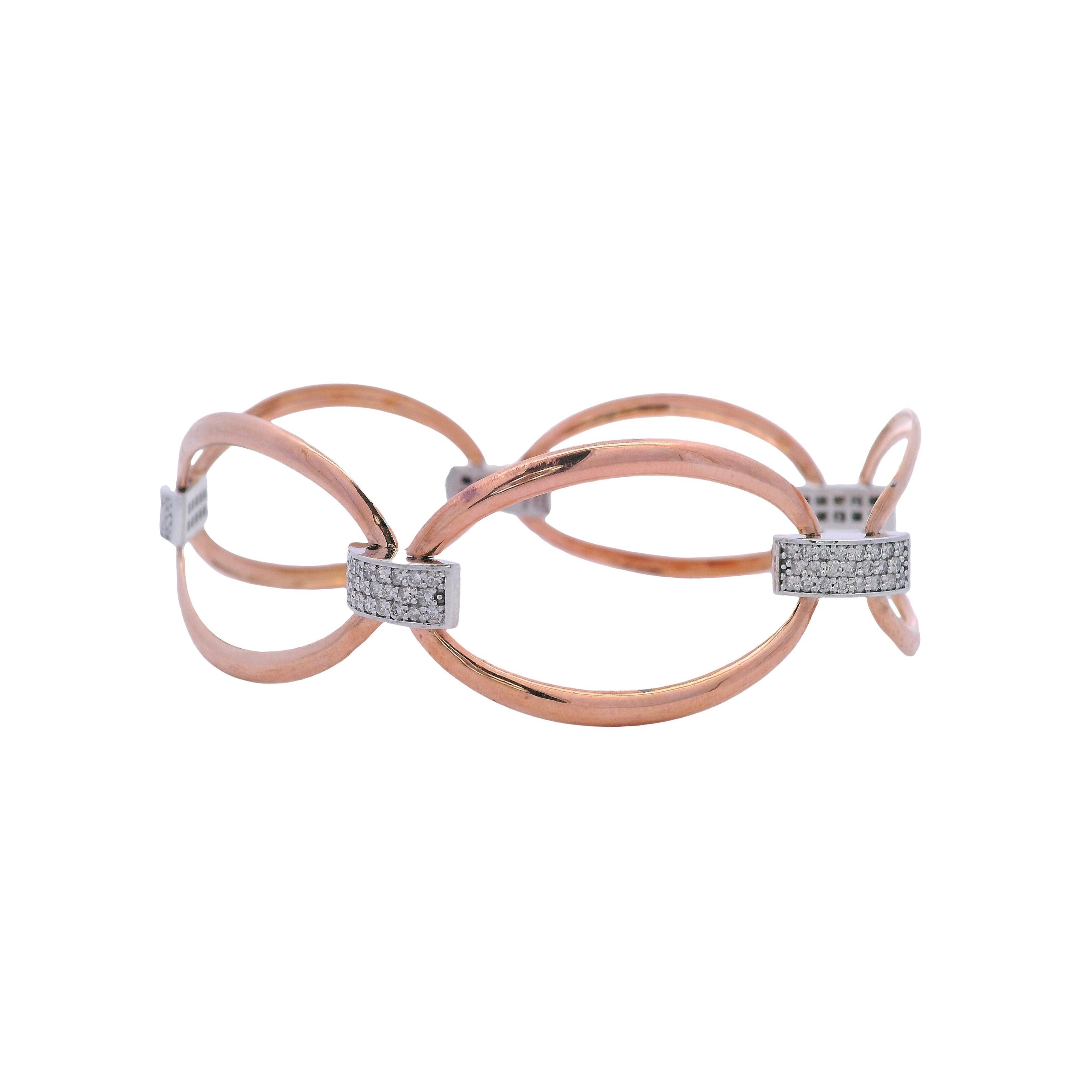 Pulsera de oro rosa y blanco de 14 quilates con diamantes en Bueno estado para la venta en Aventura, FL