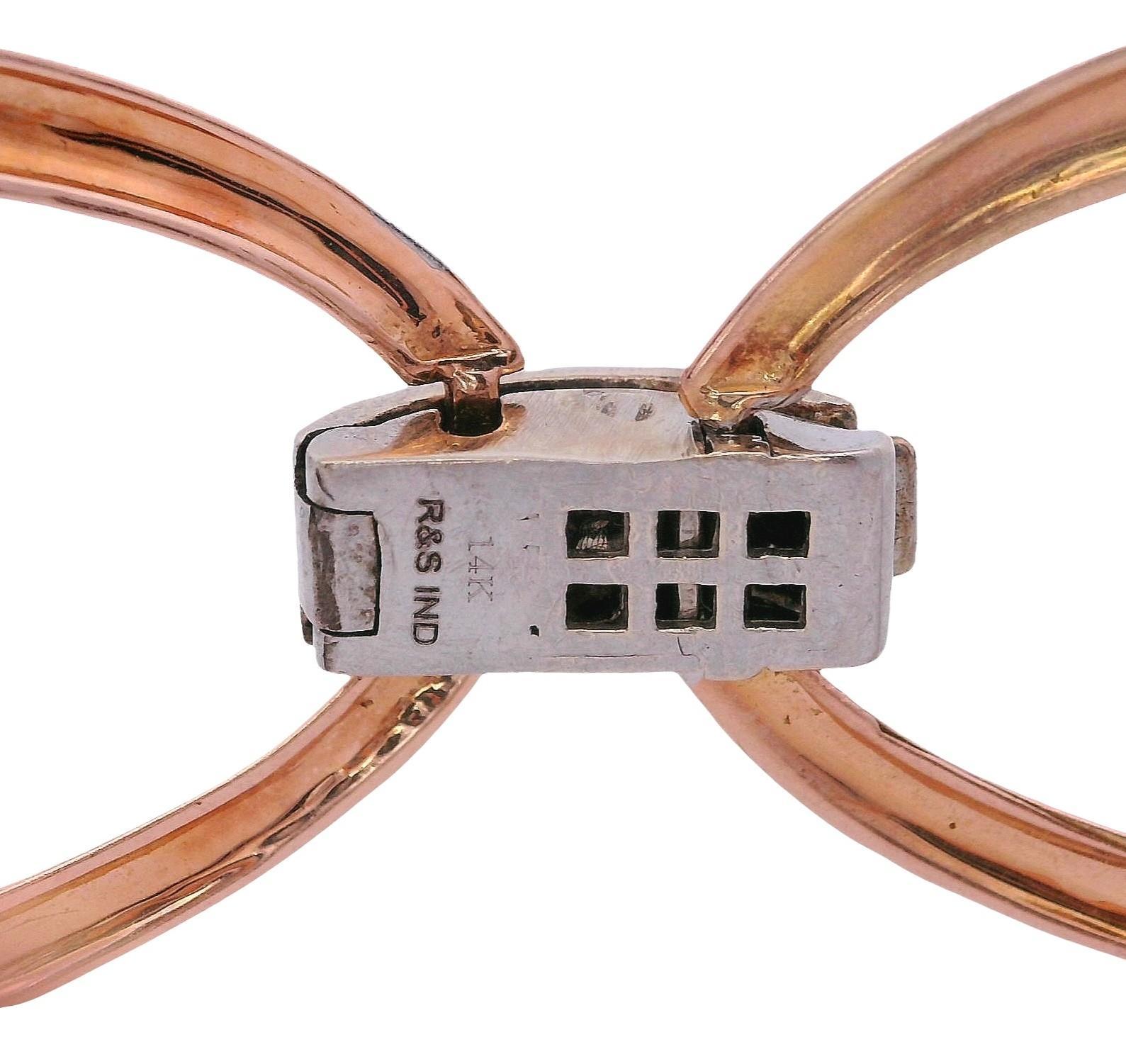 Femenino o masculino Pulsera de oro rosa y blanco de 14 quilates con diamantes en venta