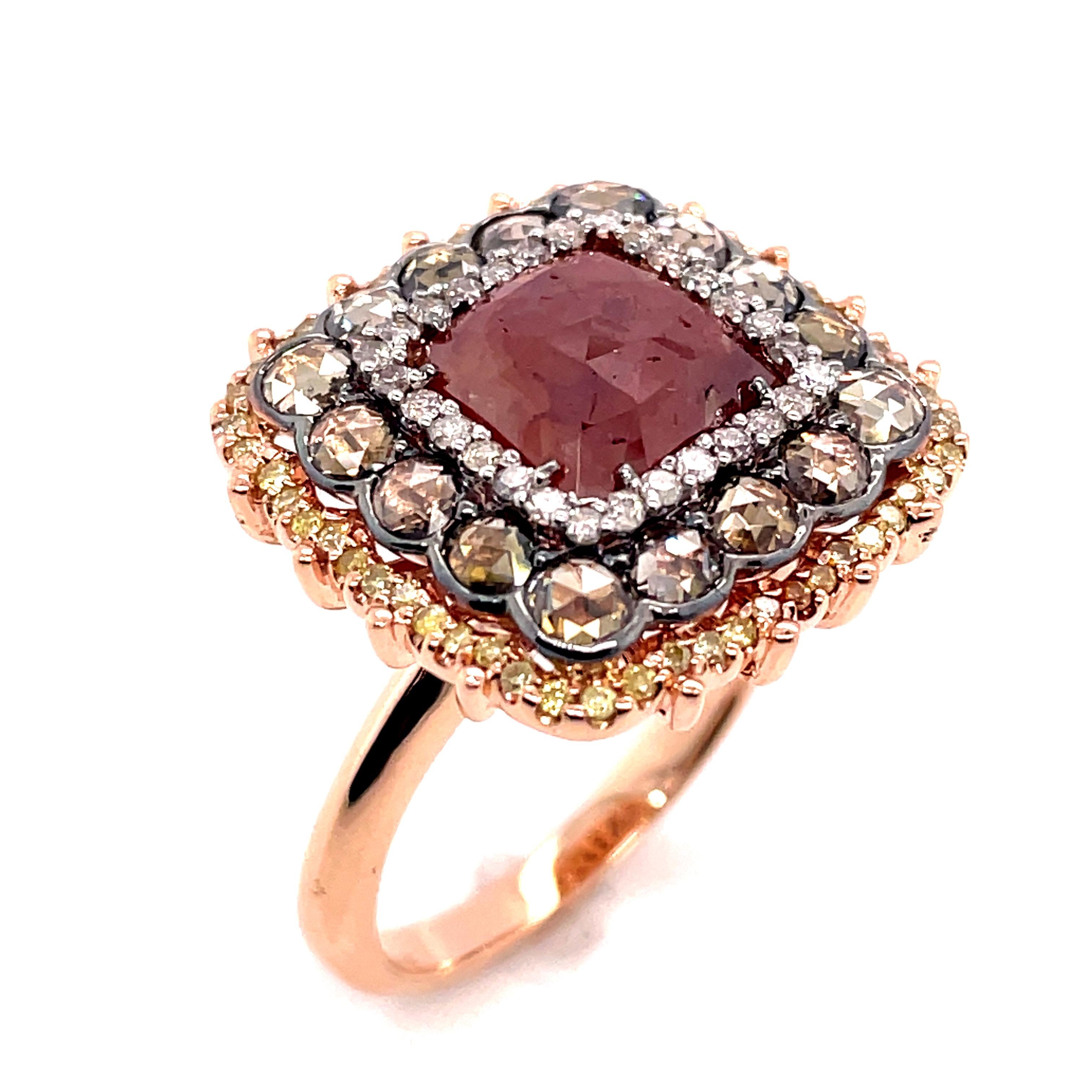 Artisan 14Kt Rose Gold 3.25ct Diamond Cocktail Ring For Sale