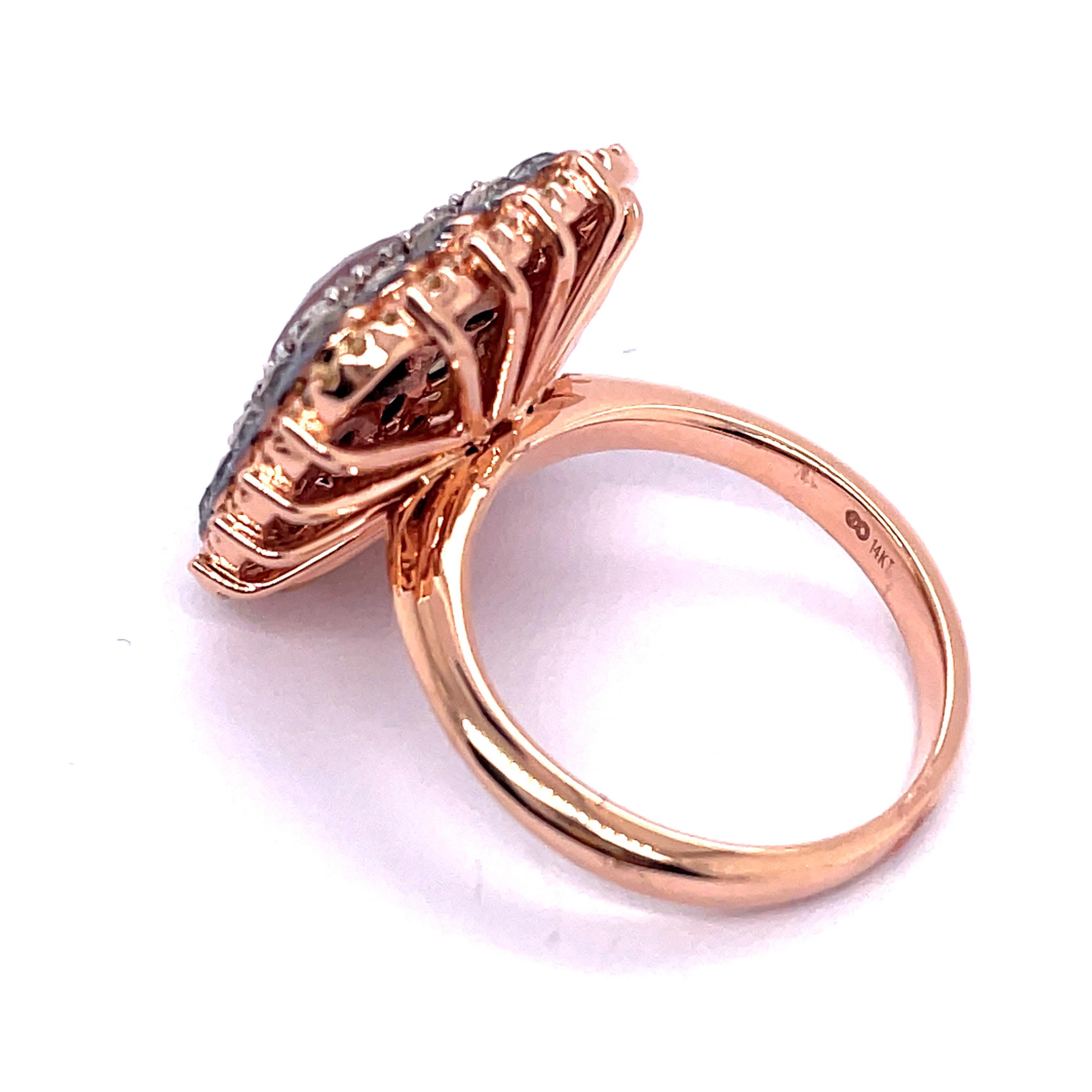 14Kt Rose Gold 3.25ct Diamond Cocktail Ring In Excellent Condition For Sale In New York, NY
