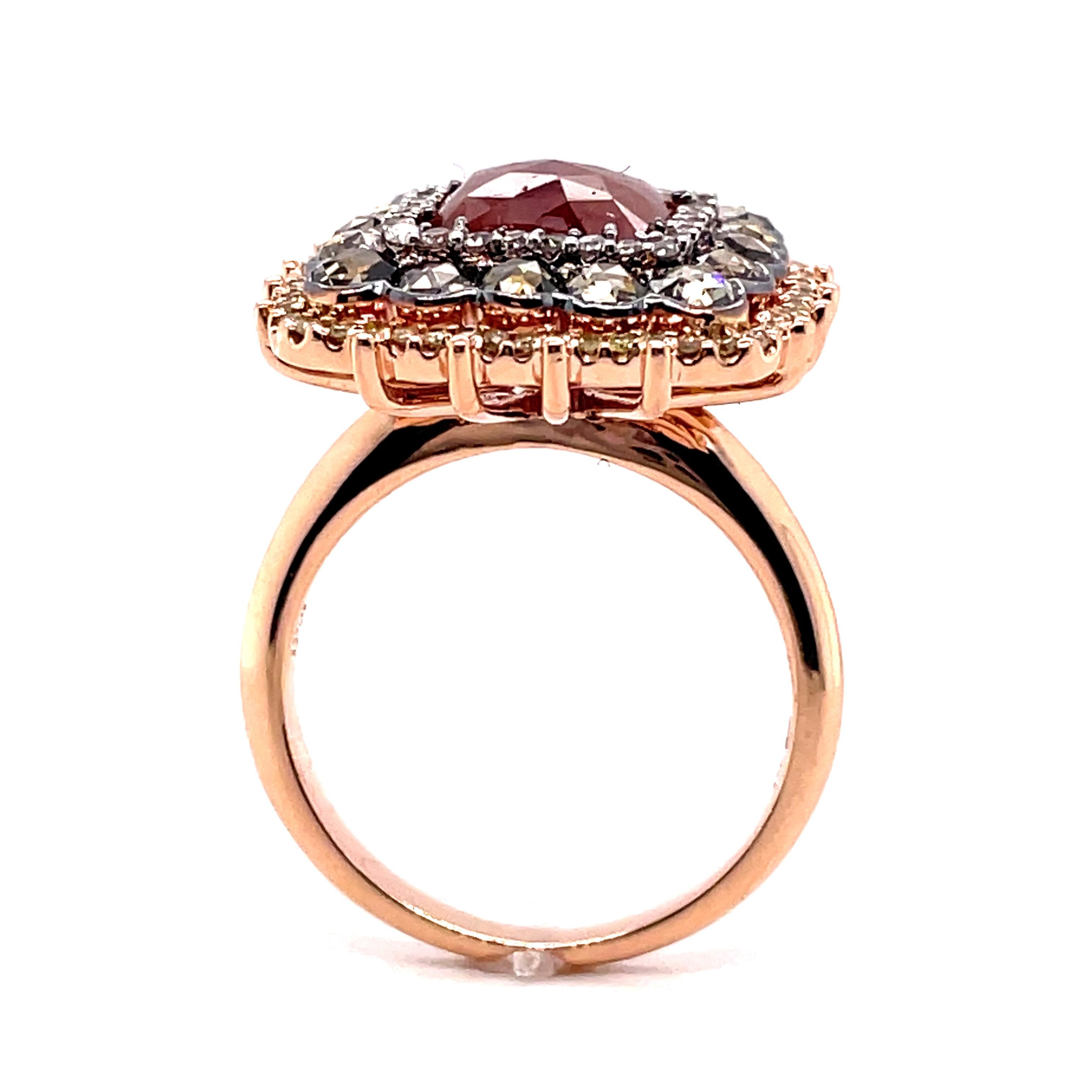 Women's 14Kt Rose Gold 3.25ct Diamond Cocktail Ring For Sale