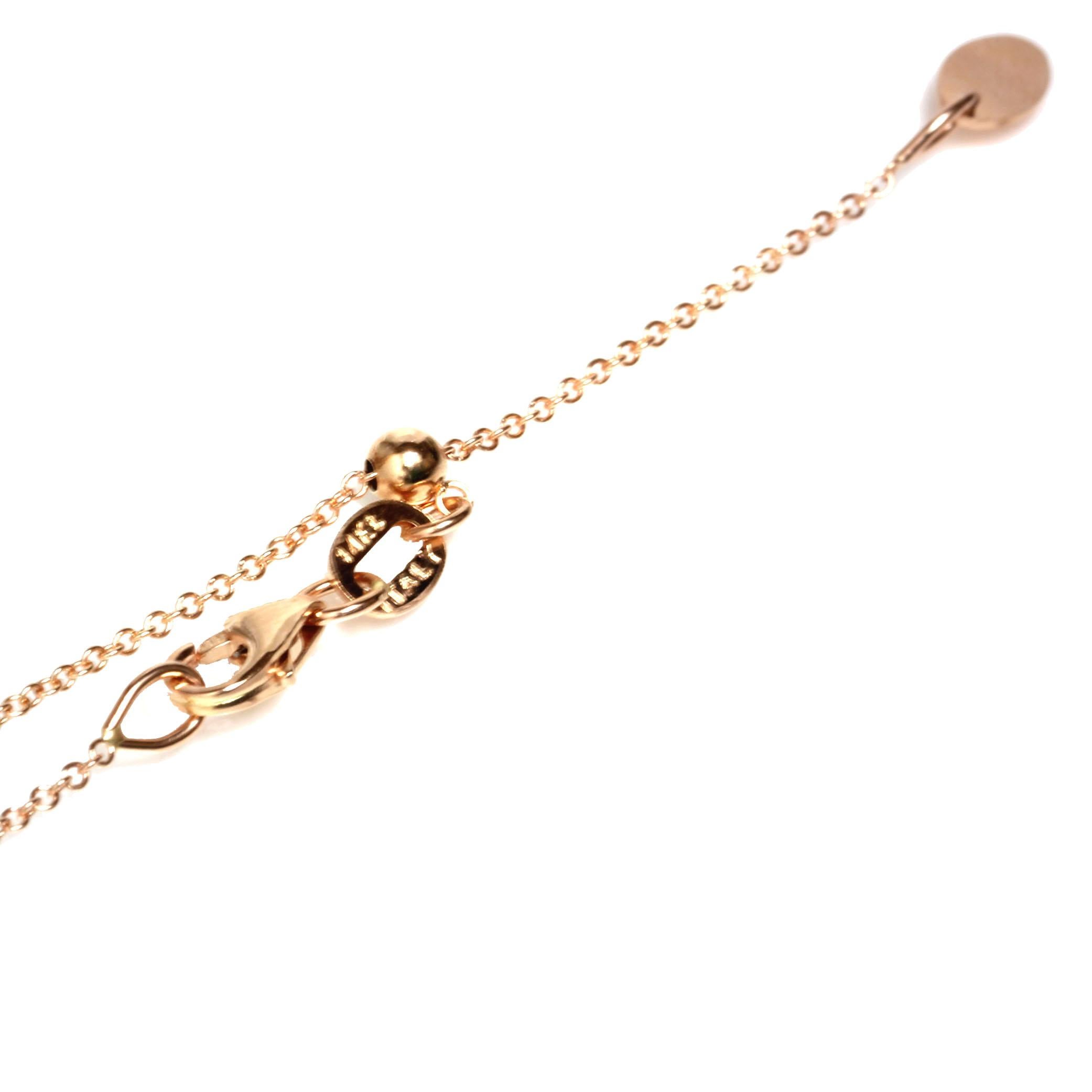 Easy to use adjustable length solid 14k rose gold chain, you can simply slide the ball to shorten the necklace to any shorter length you wish. The chain is made in Italy and it is stamped 14k. The chain is 1.3mm in thickness and 24
