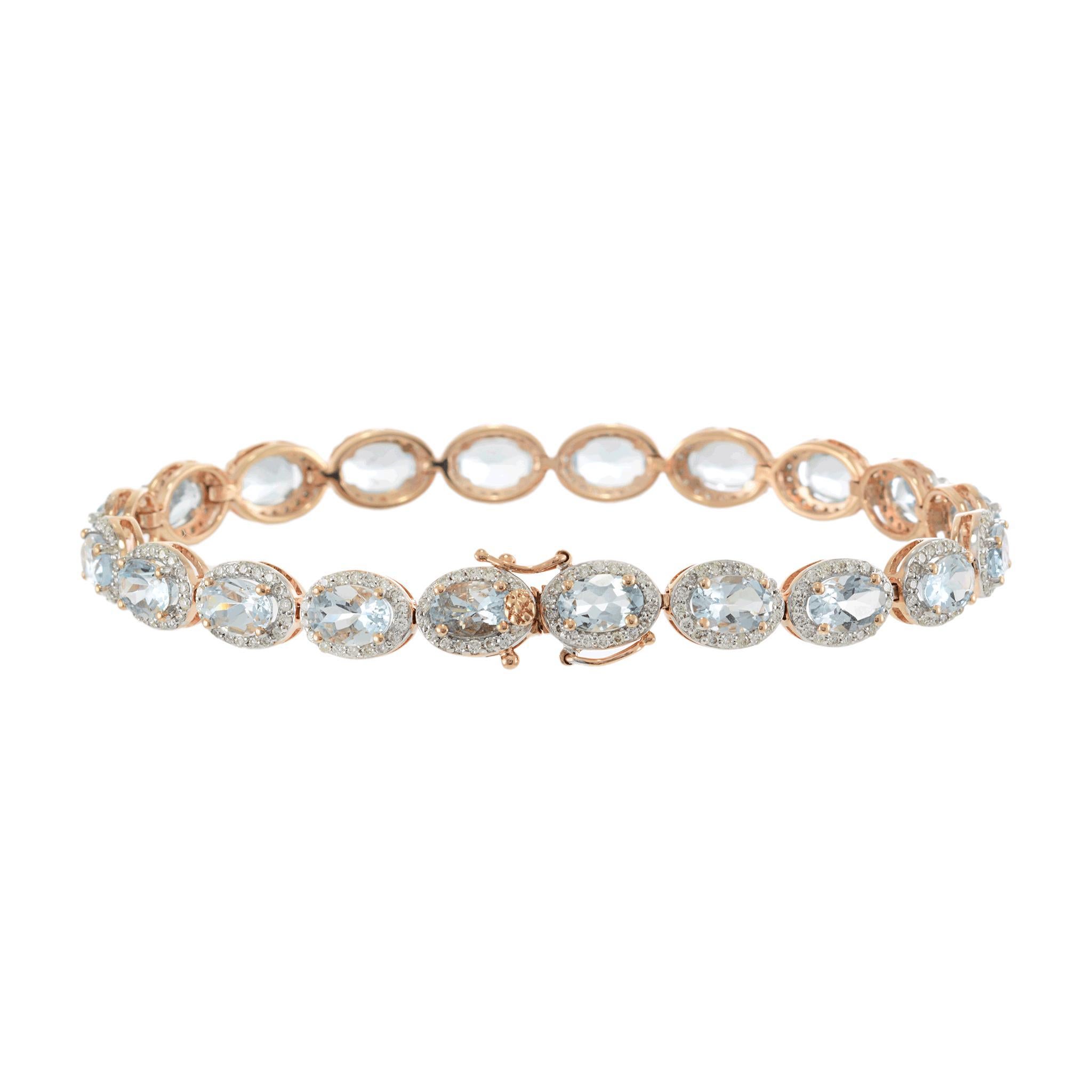 14KT Rose Gold Aquamarin und Diamant-Armband (Ovalschliff) im Angebot