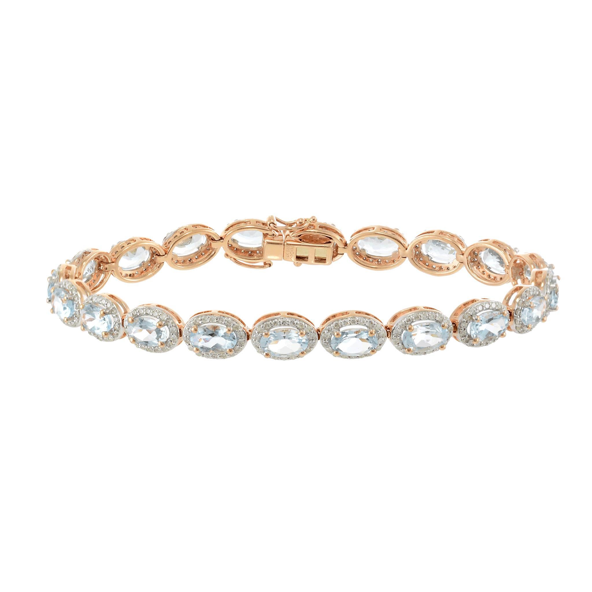 14KT Rose Gold Aquamarin und Diamant-Armband im Zustand „Neu“ im Angebot in New York, NY