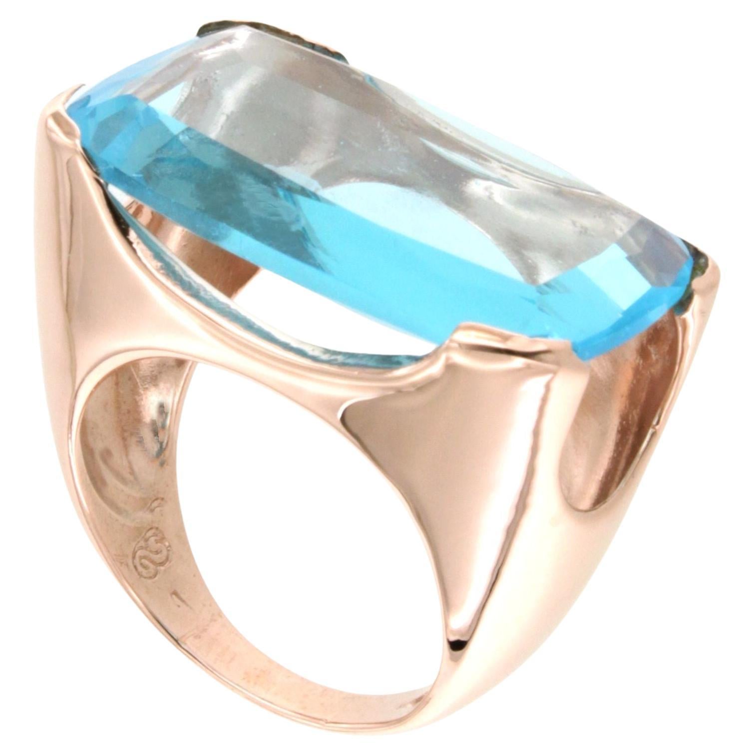 14Kt Rose Gold Blue Topaz Stone Modern Amazing Contemporaney  Cocktail Ring