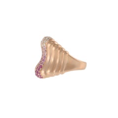 14KT Rose Gold Cigar Band Ring with Pink Sapphires and Diamonds