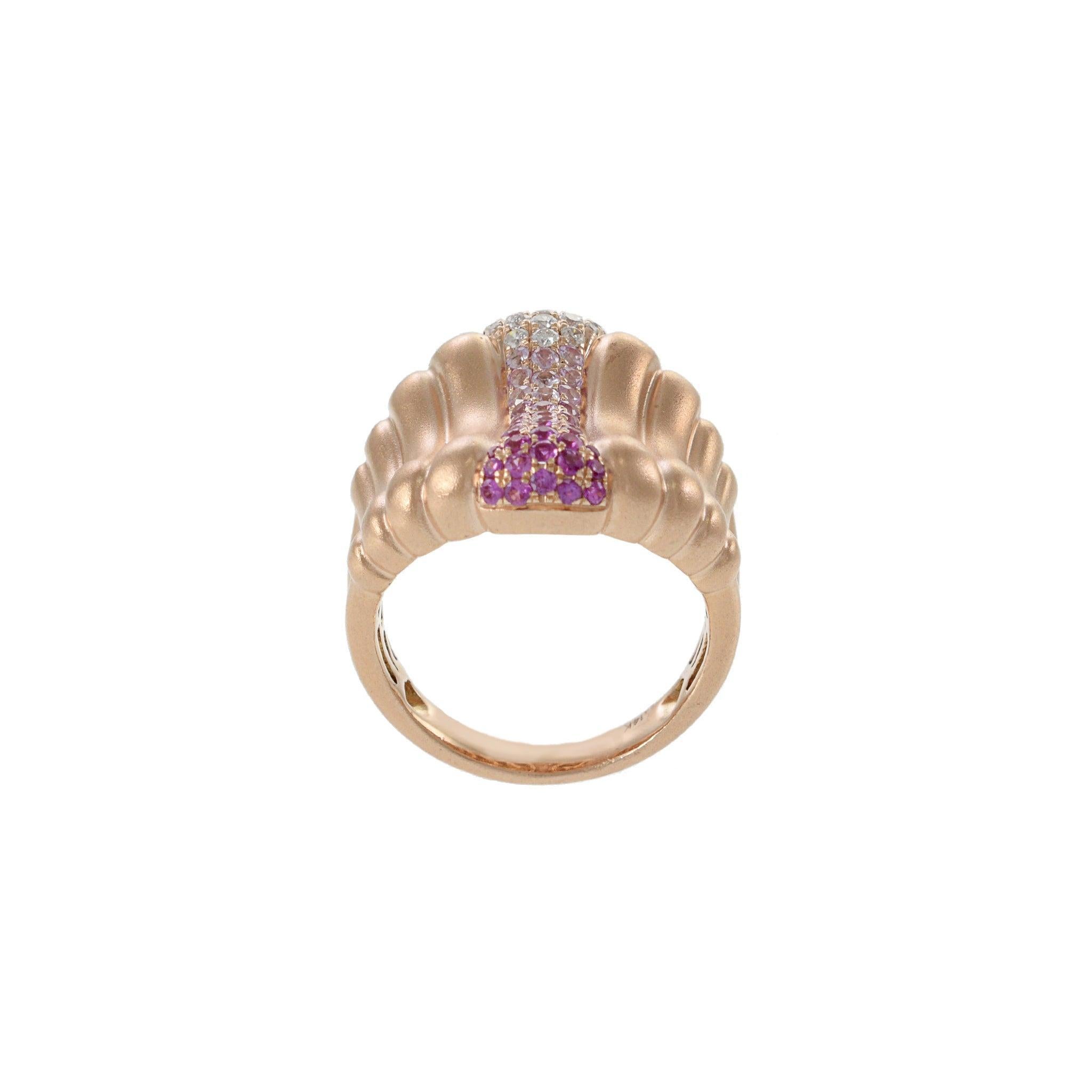 Bague à cigare en or rose 14KT avec saphirs roses et diamants en vente 2