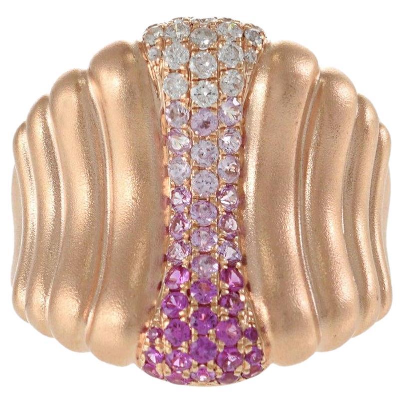 Bague à cigare en or rose 14KT avec saphirs roses et diamants en vente