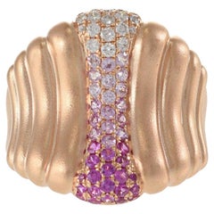 14KT Rose Gold Cigar Band Ring with Pink Sapphires and Diamonds