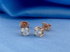 14KT Rose Gold Classic Round Diamond Stud Earrings