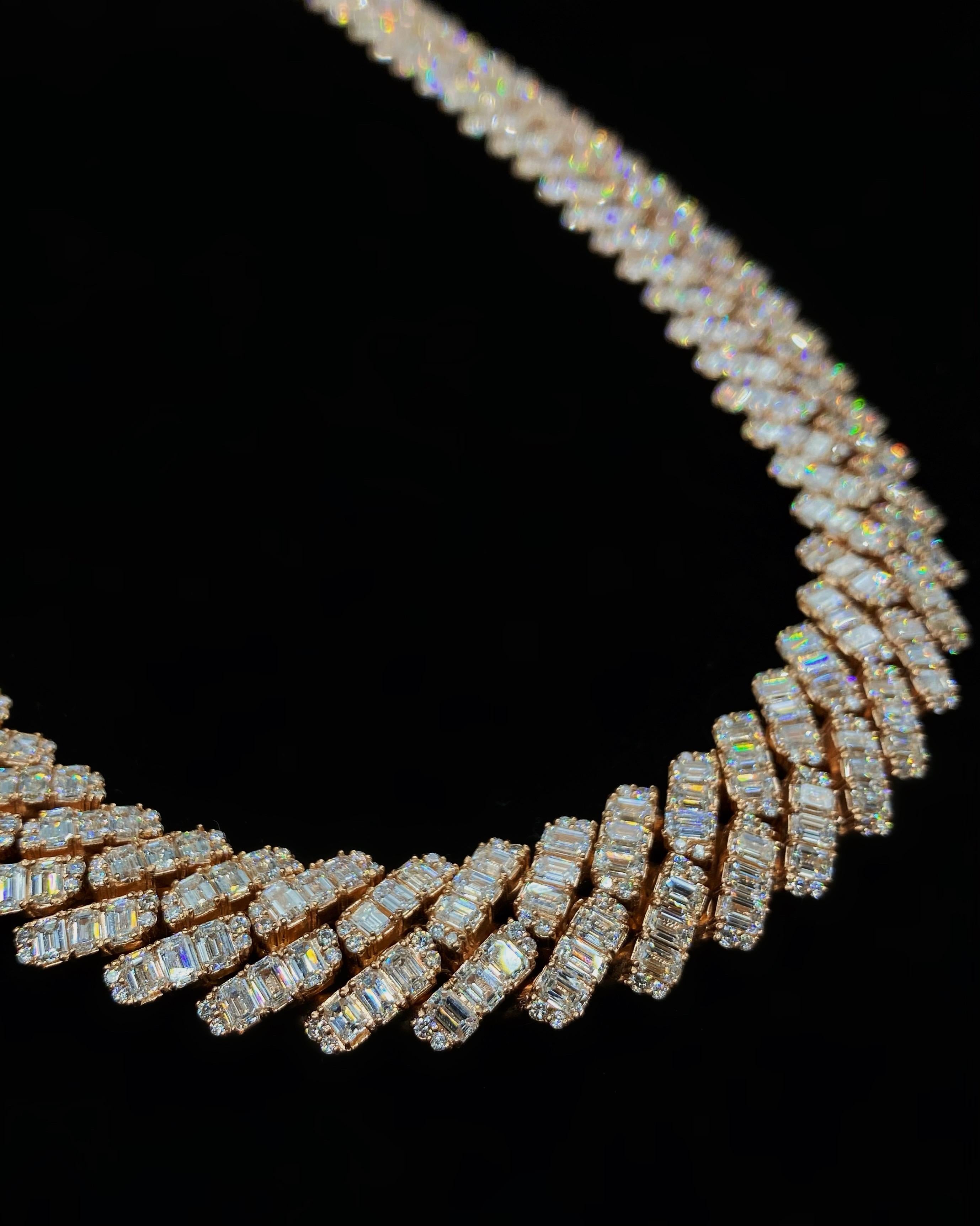 14kt Rose Gold Cuban Link Chain With 82.60ct Diamonds In Excellent Condition For Sale In New York, NY