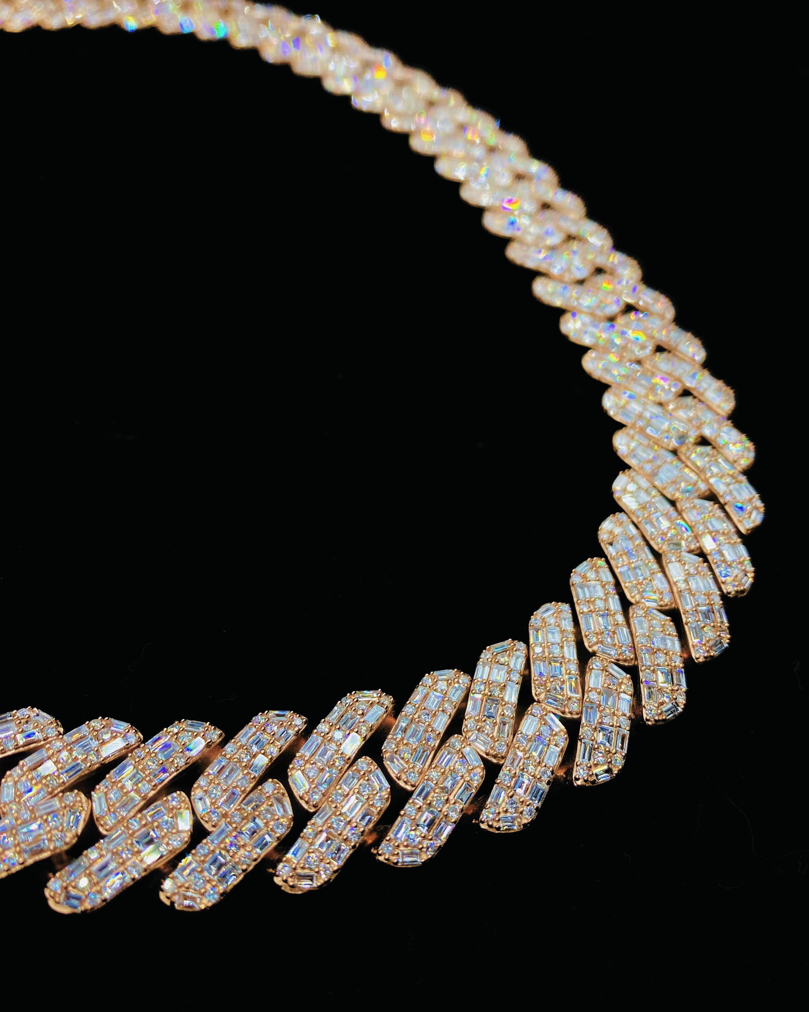 14kt Rose Gold Diamond Cuban Link Chain With 43.60ct Diamonds For Sale 1